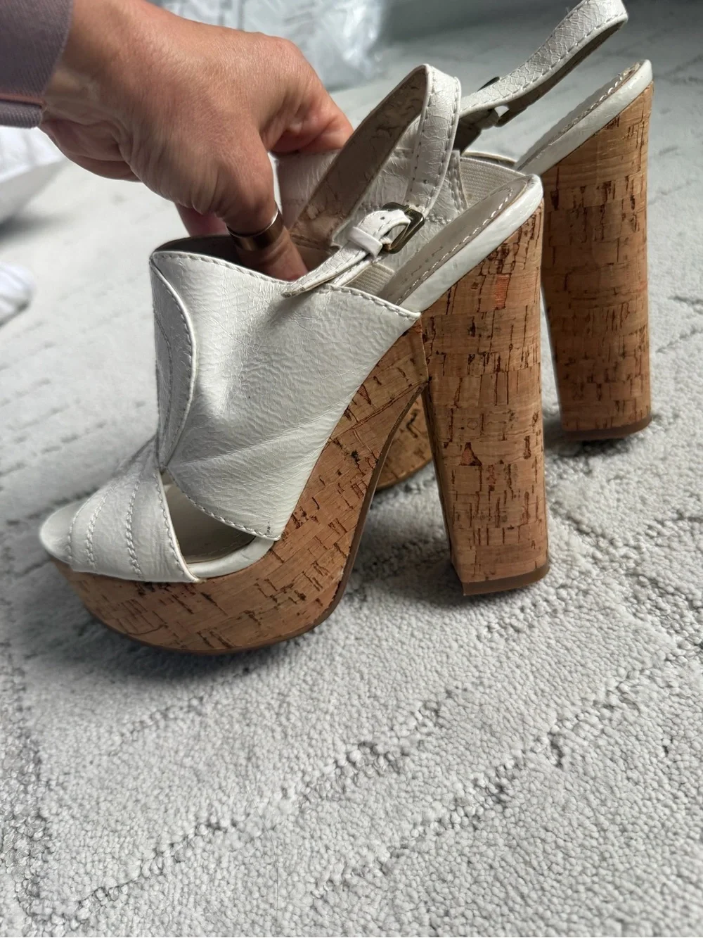 Nine West White Cork Platform Slingback Heels Women’s Size 7.5